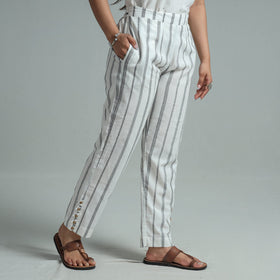 White - jacquard weave cotton elasticated pant 09