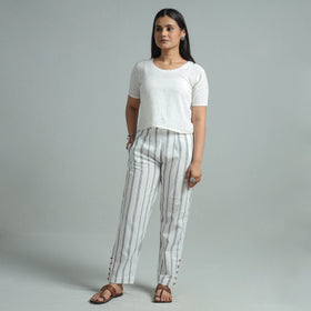 White - jacquard weave cotton elasticated pant 09