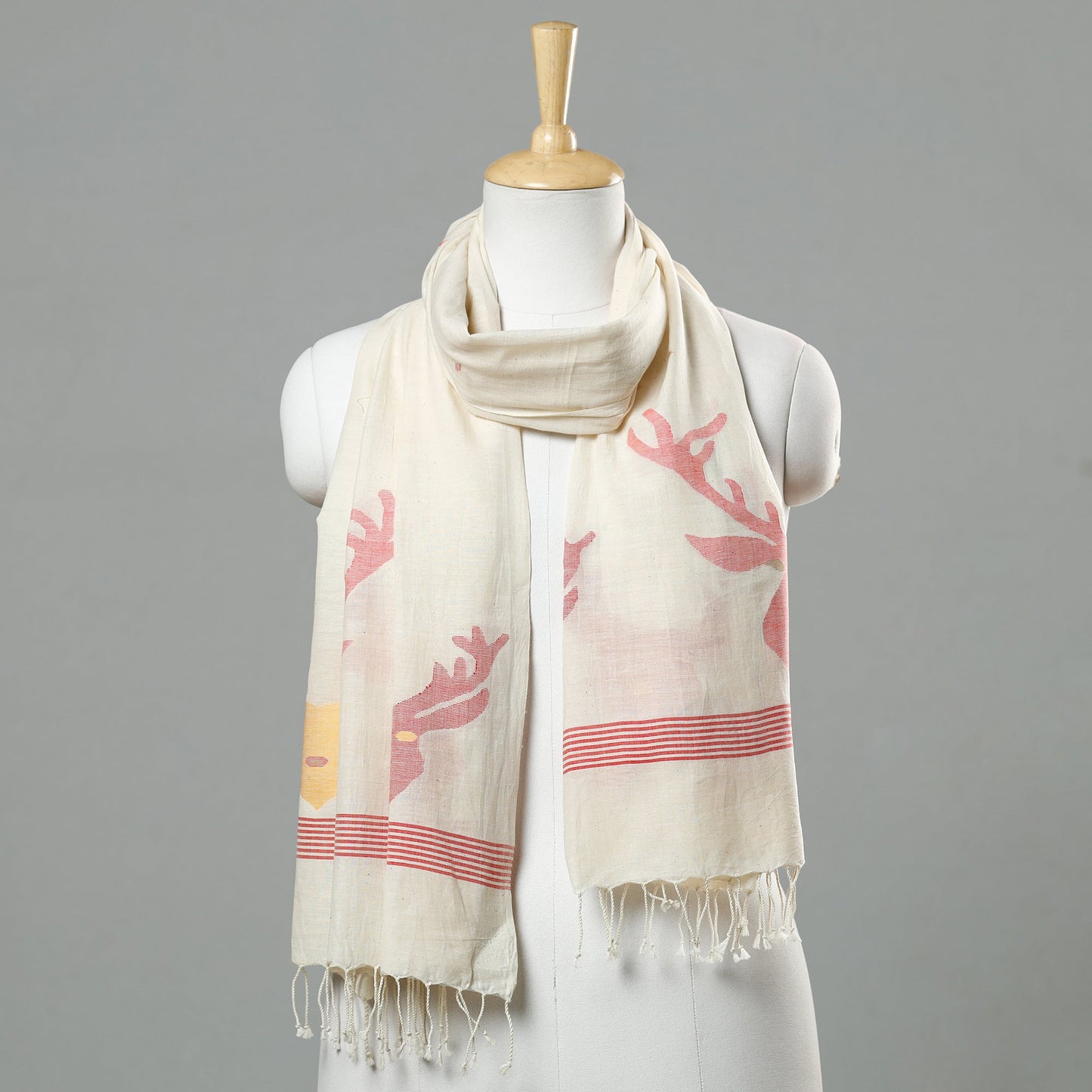  Jamdani Handloom Cotton Stole with Tassels 