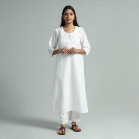 White - jhiri handloom cotton pintuck long kurta