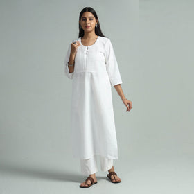 White - jhiri handloom cotton pintuck long kurta