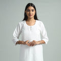White - jhiri handloom cotton pintuck long kurta