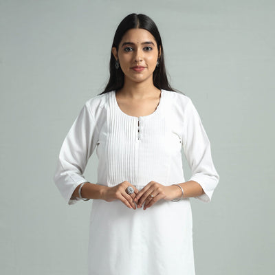 White - jhiri handloom cotton pintuck long kurta
