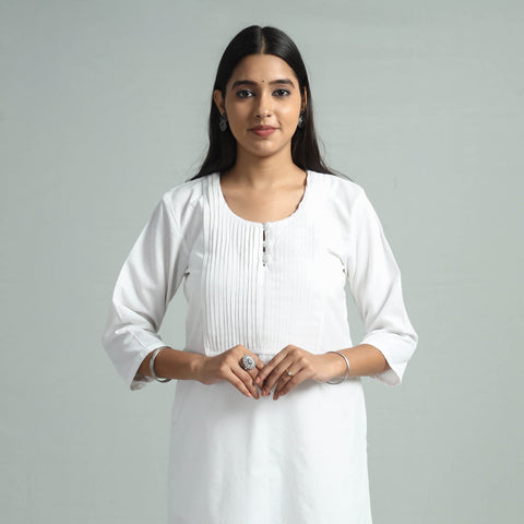White - jhiri handloom cotton pintuck long kurta