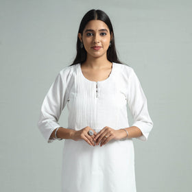 White - jhiri handloom cotton pintuck long kurta