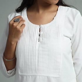 White - jhiri handloom cotton pintuck long kurta