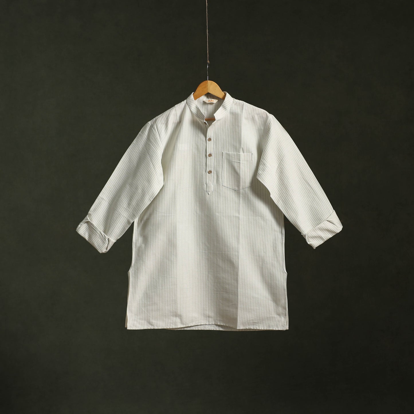 White - jhiri handloom cotton short kurta for men 06