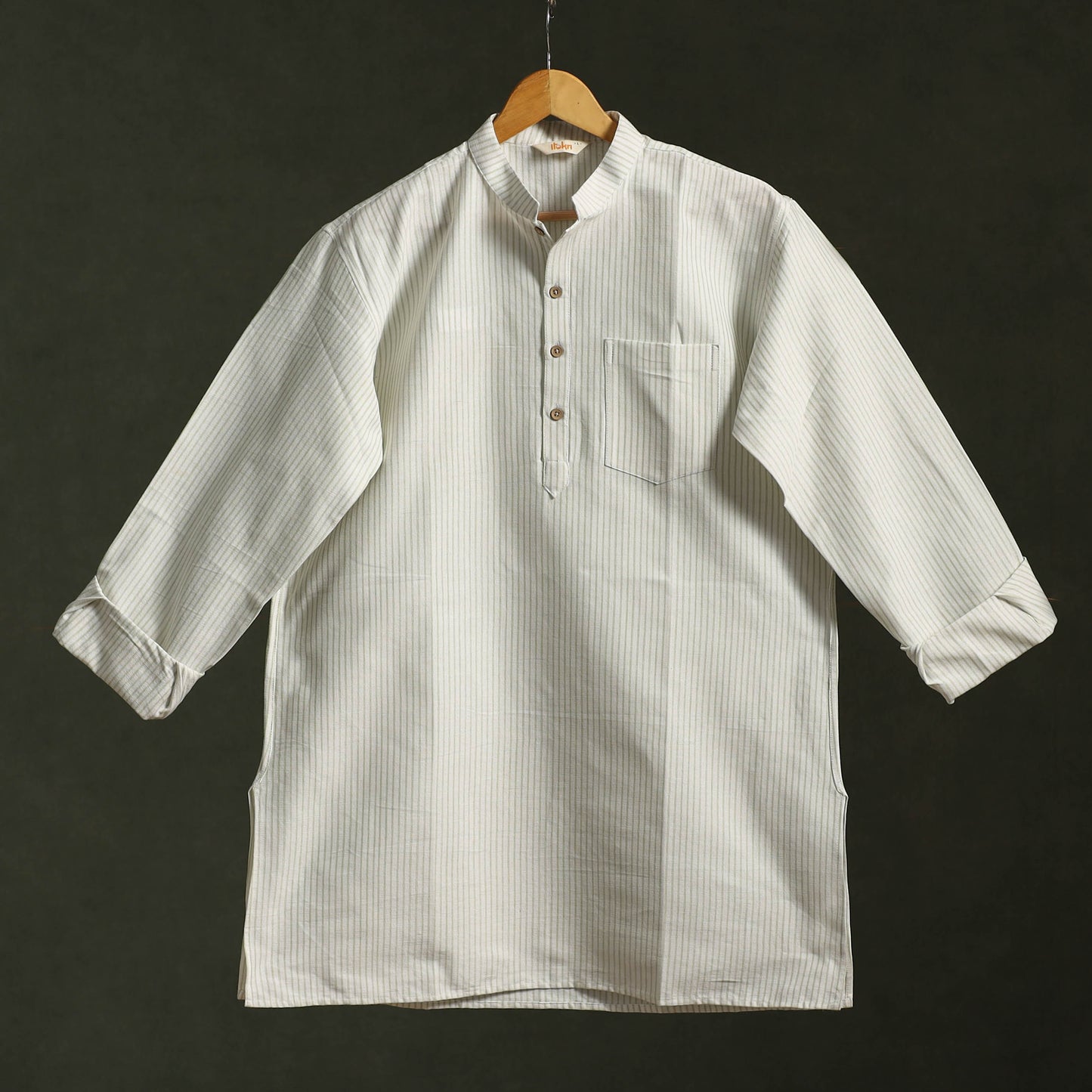 White - jhiri handloom cotton short kurta for men 06