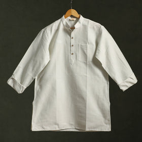 White - jhiri handloom cotton short kurta for men 06