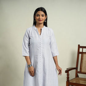 Buy White Jhiri Handloom A-Line Cotton Kurta for Women