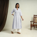 Buy White Jhiri Handloom A-Line Cotton Kurta for Women