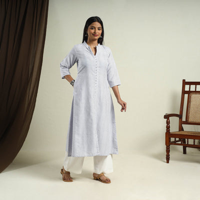 Buy White Jhiri Handloom A-Line Cotton Kurta for Women