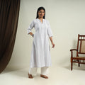 Buy White Jhiri Handloom A-Line Cotton Kurta for Women