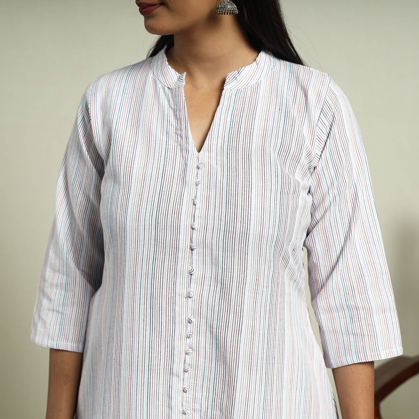 Buy White Jhiri Handloom A-Line Cotton Kurta for Women