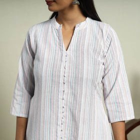 Buy White Jhiri Handloom A-Line Cotton Kurta for Women
