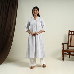 Buy White Jhiri Handloom A-Line Cotton Kurta for Women