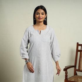  White Jhiri Handloom Straight Cotton Kurta for Women