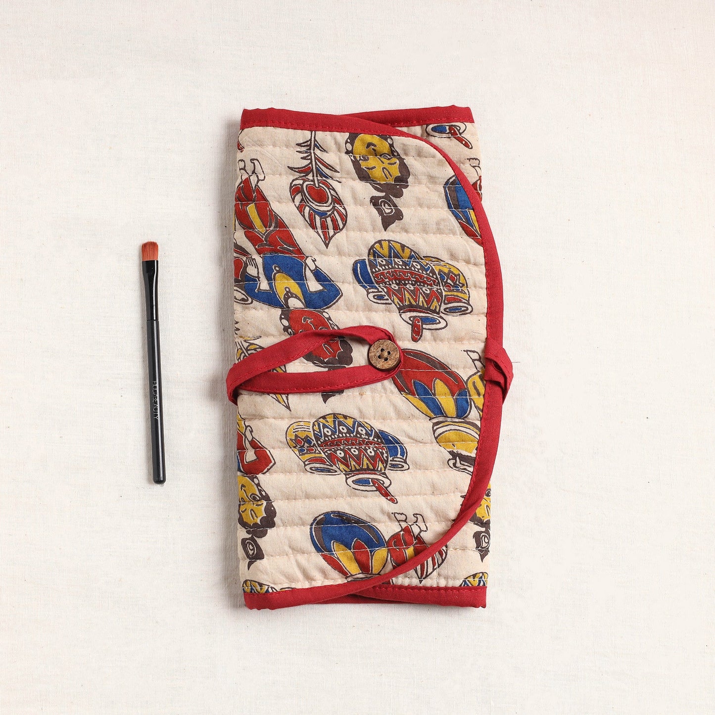  Kalamkari Fabric Multipurpose Segmented Make-up Brush Wrap Pouch/Case 