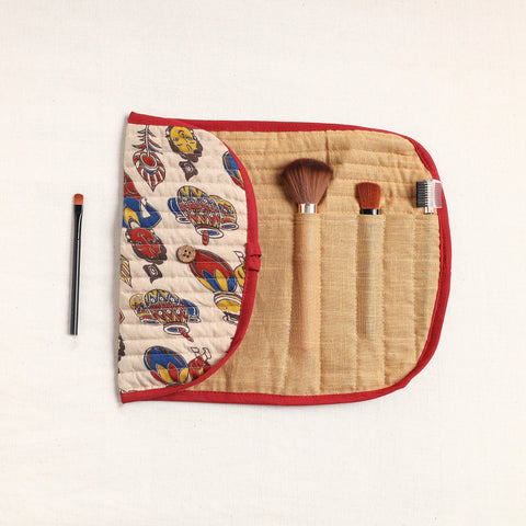  Kalamkari Fabric Multipurpose Segmented Make-up Brush Wrap Pouch/Case 