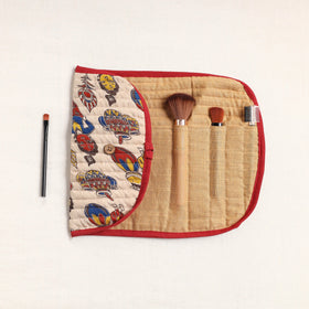  Kalamkari Fabric Multipurpose Segmented Make-up Brush Wrap Pouch/Case 