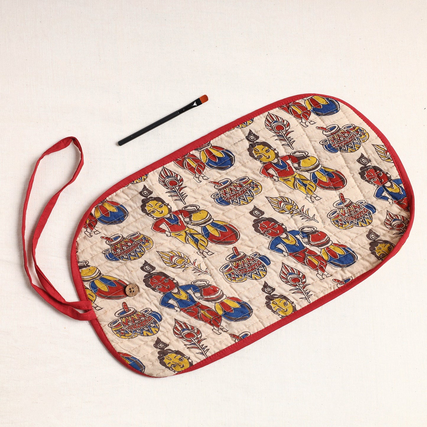  Kalamkari Fabric Multipurpose Segmented Make-up Brush Wrap Pouch/Case 