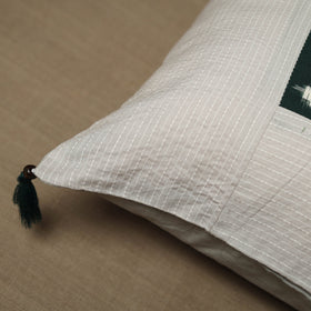  White Kantha Stitch Ikat Cotton Cushion Cover (16 x 16 in) 20