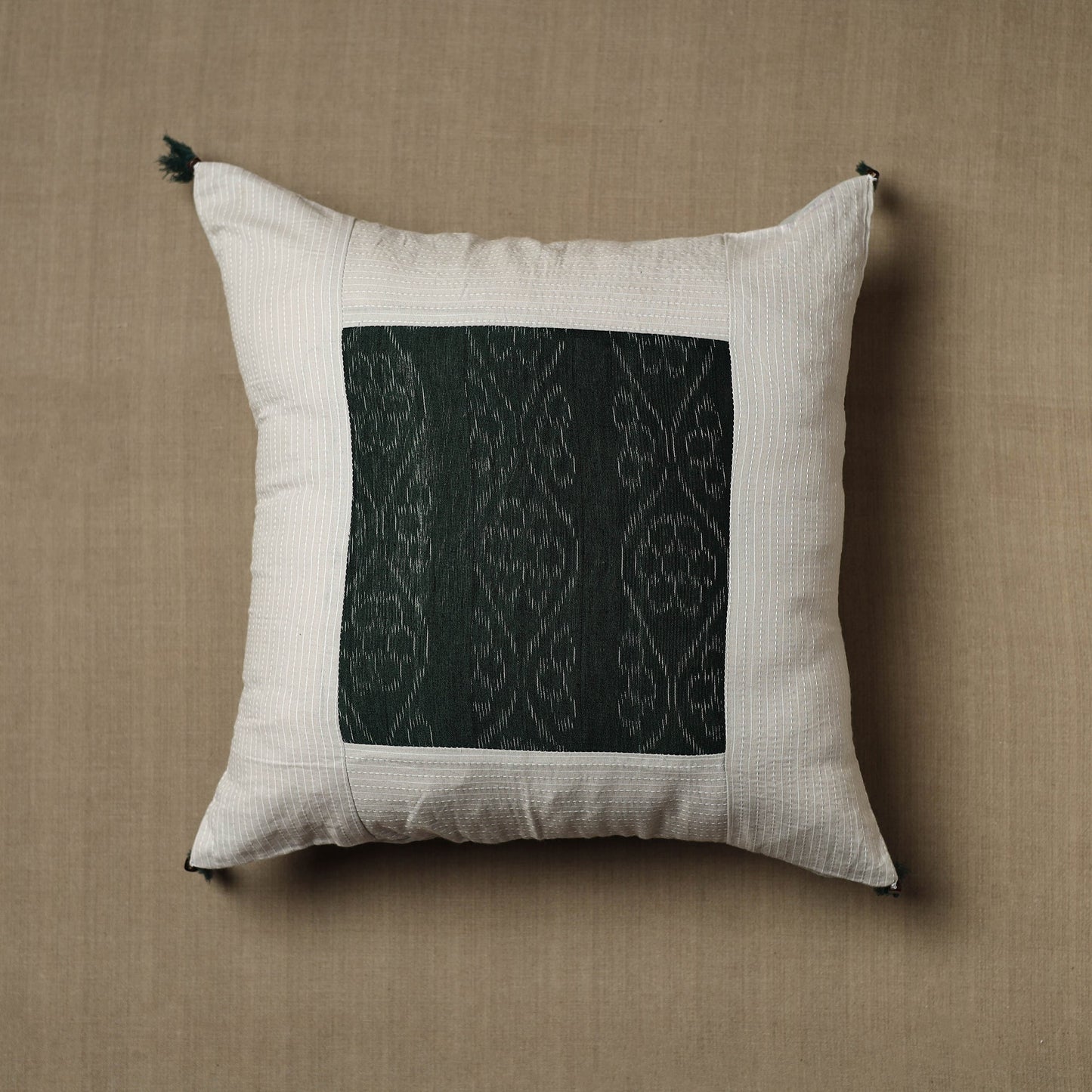 White - Kantha Stitch Ikat Cotton Cushion Cover (16 x 16 in) 22