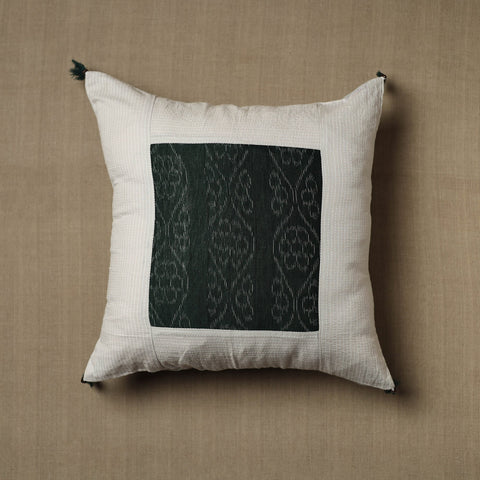 White - Kantha Stitch Ikat Cotton Cushion Cover (16 x 16 in) 22