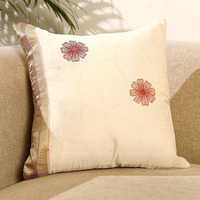 Buy Off White Kantha Work Chanderi Silk Cushion Cover