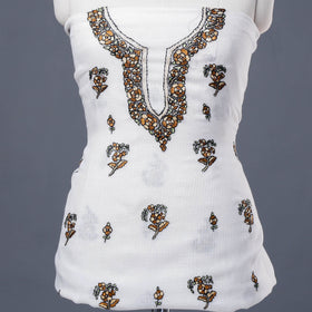  Handloom Kota Doria Kashidakari Hand Embroidery Kurta Material - 2.6 M 