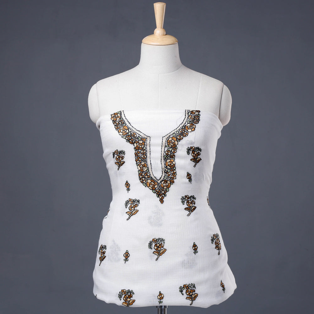  Handloom Kota Doria Kashidakari Hand Embroidery Kurta Material - 2.6 M 