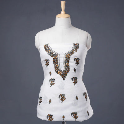  Handloom Kota Doria Kashidakari Hand Embroidery Kurta Material - 2.6 M 