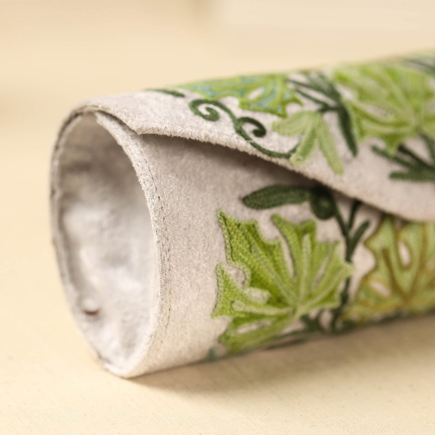  White Kashmiri Crewel Hand Embroidery Velvet Clutch