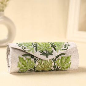  White Kashmiri Crewel Hand Embroidery Velvet Clutch