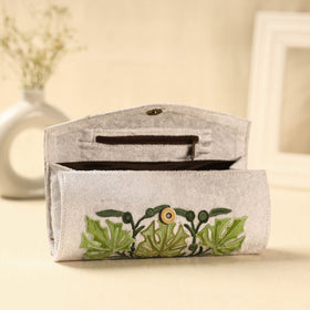  White Kashmiri Crewel Hand Embroidery Velvet Clutch