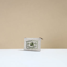 White Kashmiri Crewel Hand Embroidery Velvet Coin Purse