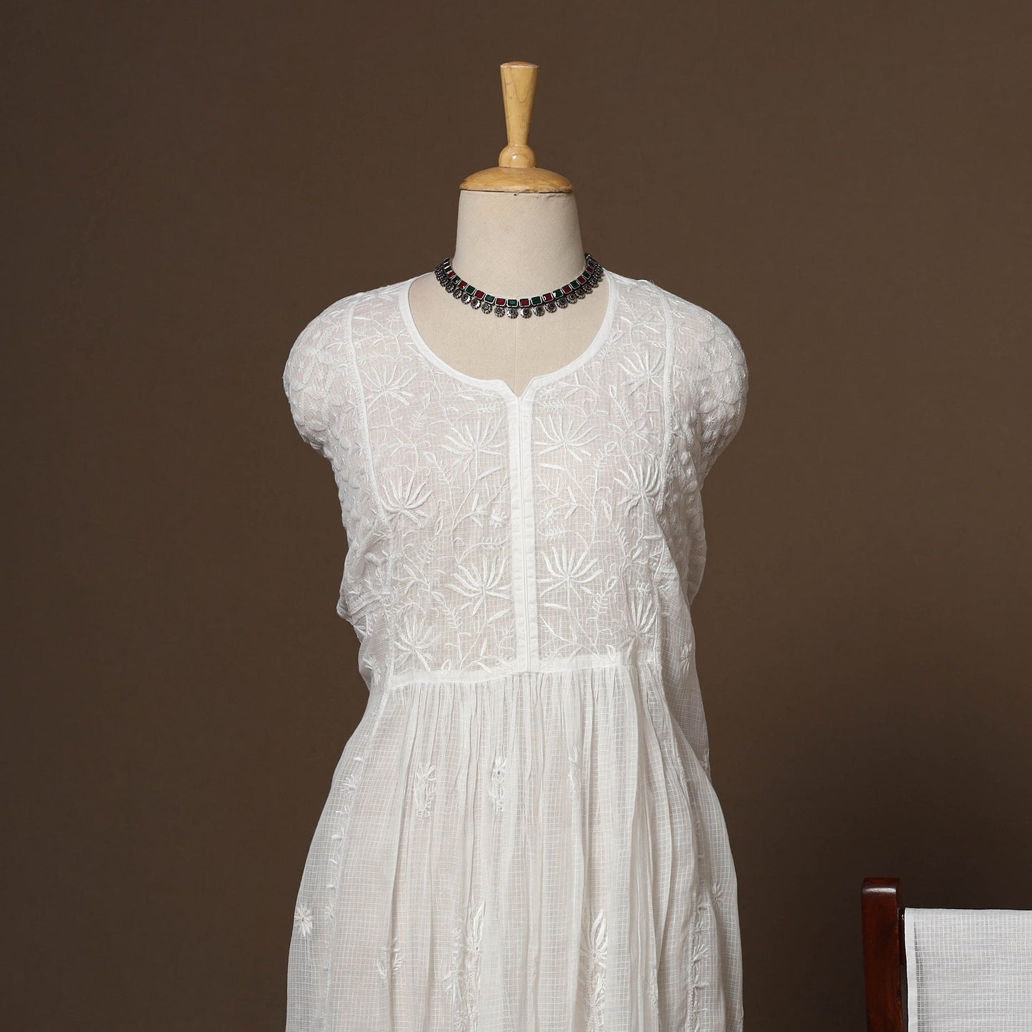 Kota doria chanderi semi stitched chikankari hand