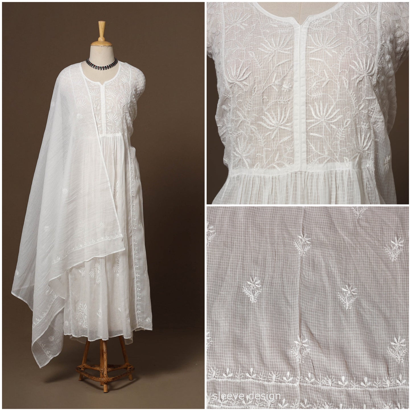 Kota doria chanderi semi stitched chikankari hand