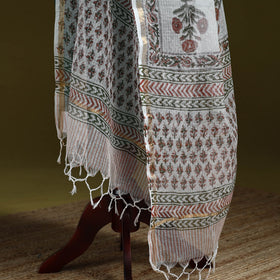 Kota doria cotton hand block print sanganeri floral dupatta