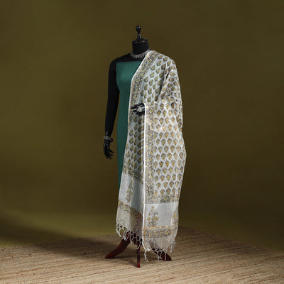 Kota doria cotton hand block print sanganeri floral dupatta