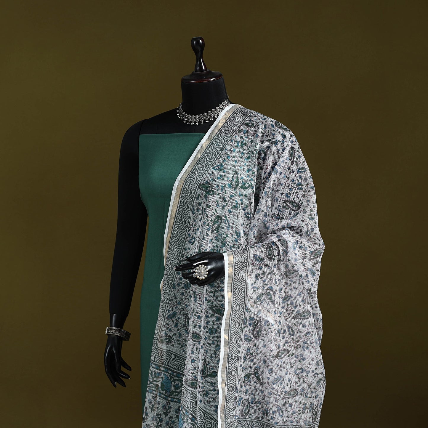 Kota doria cotton hand block print sanganeri floral dupatta