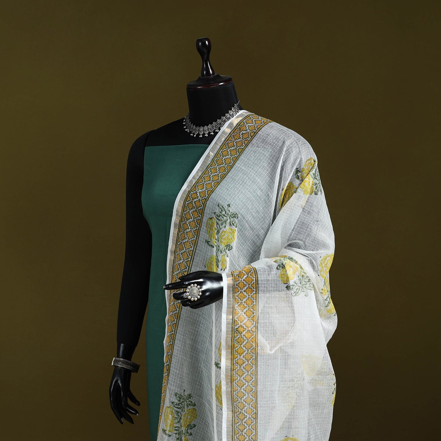 Kota doria cotton hand block print sanganeri floral dupatta