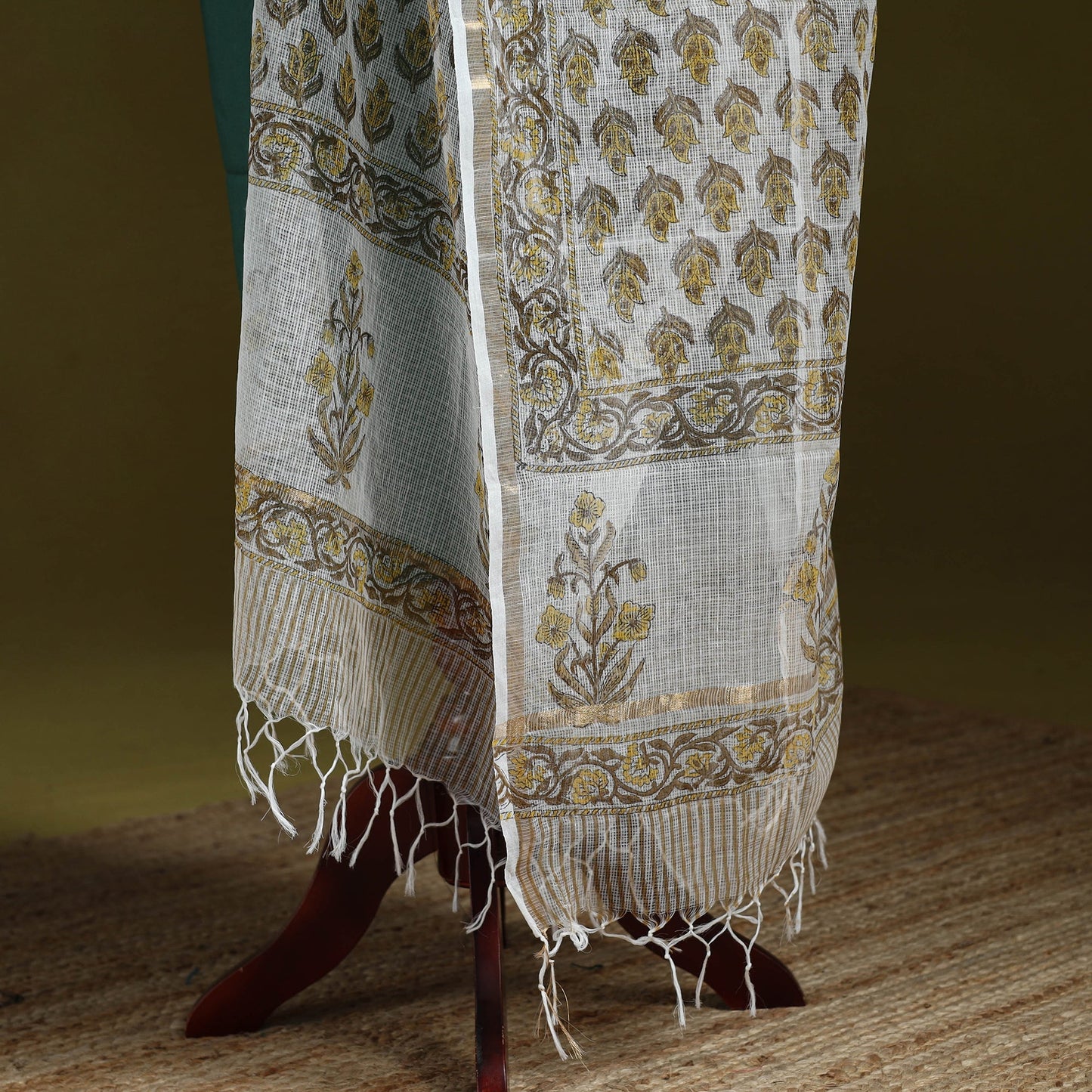Kota doria cotton hand block print sanganeri floral dupatta