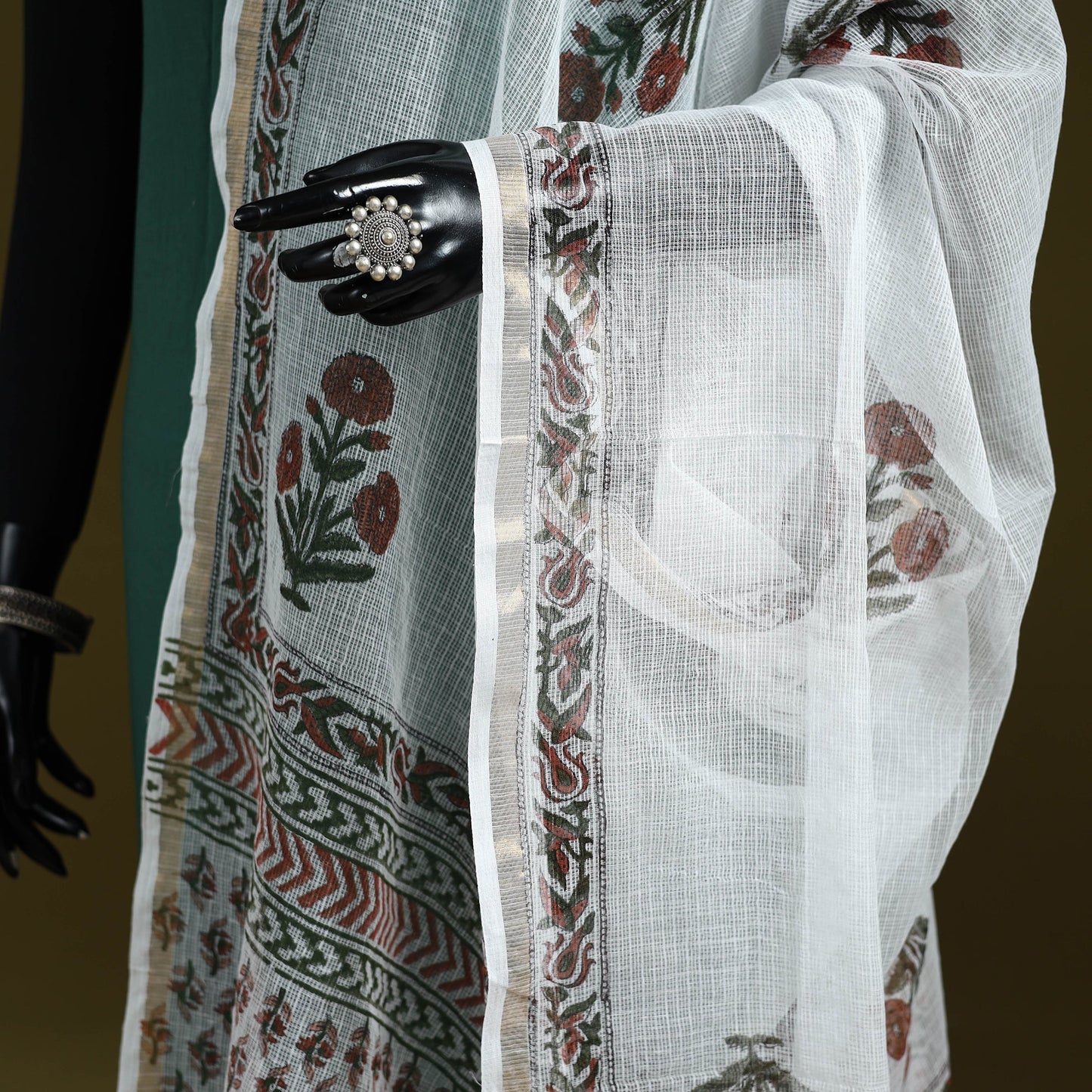 Kota doria cotton hand block print sanganeri floral dupatta