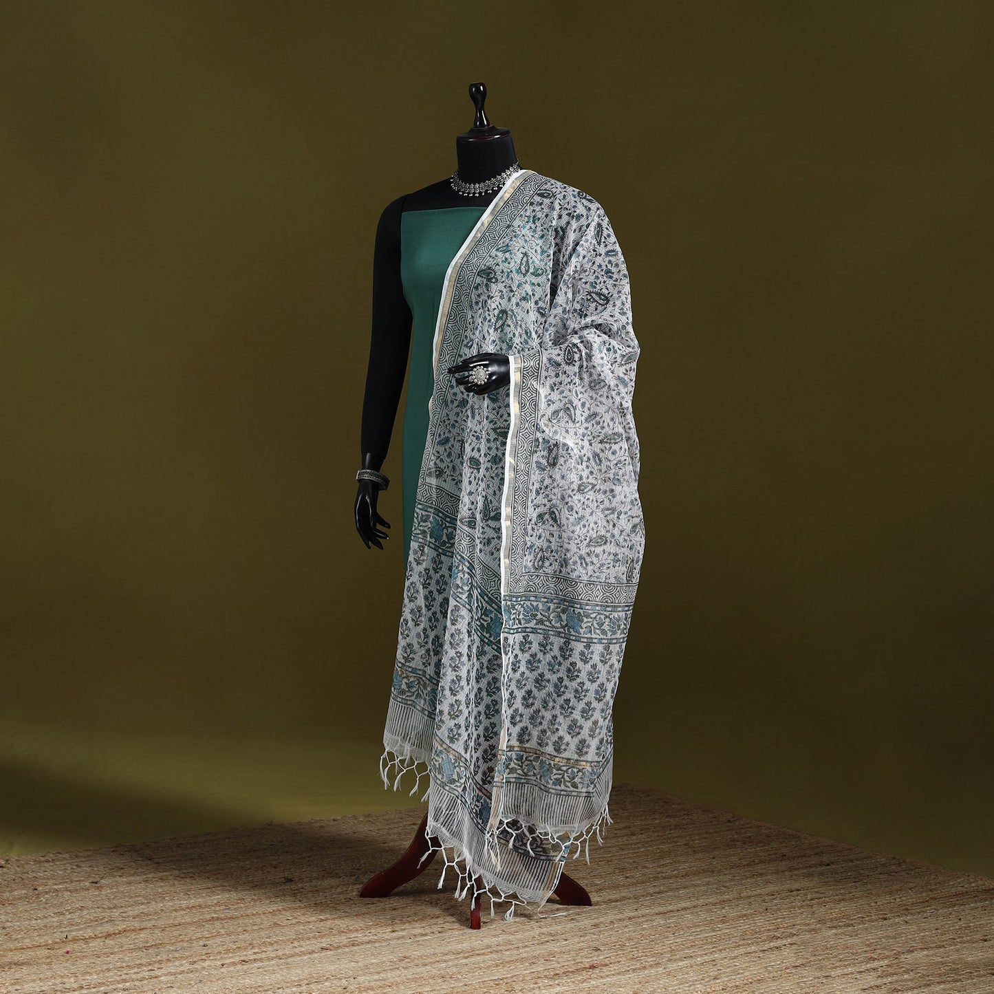 Kota doria cotton hand block print sanganeri floral dupatta