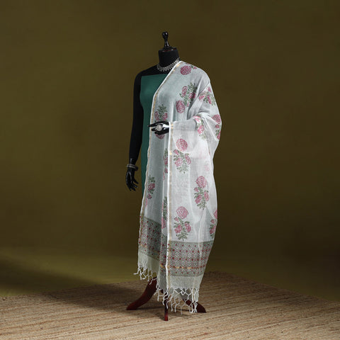 Kota doria cotton hand block print sanganeri floral dupatta