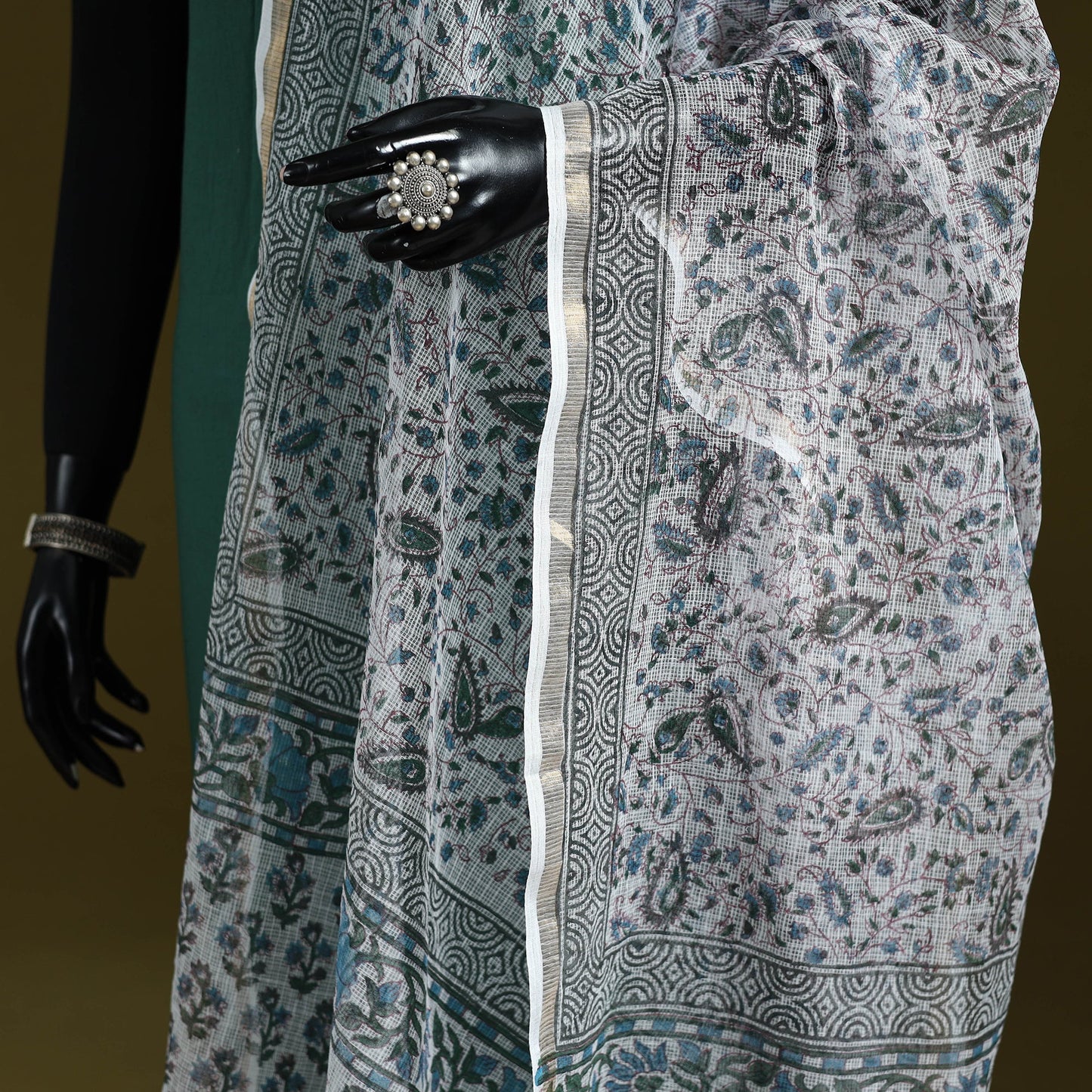 Kota doria cotton hand block print sanganeri floral dupatta