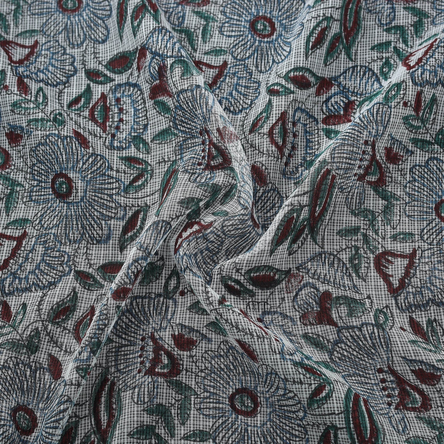 Kota doria cotton hand block sanganeri print fabric 05