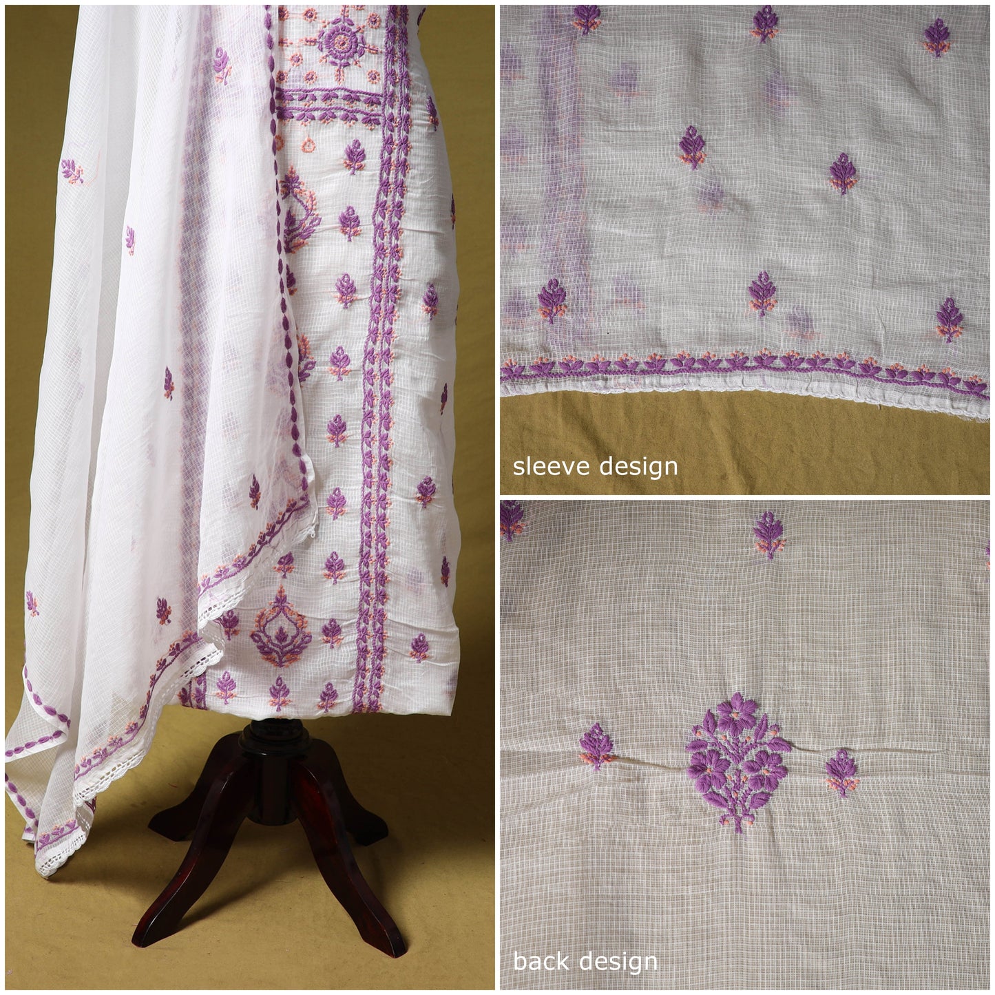 White - kota doria cotton lucknow chikankari 2pc unstitched
