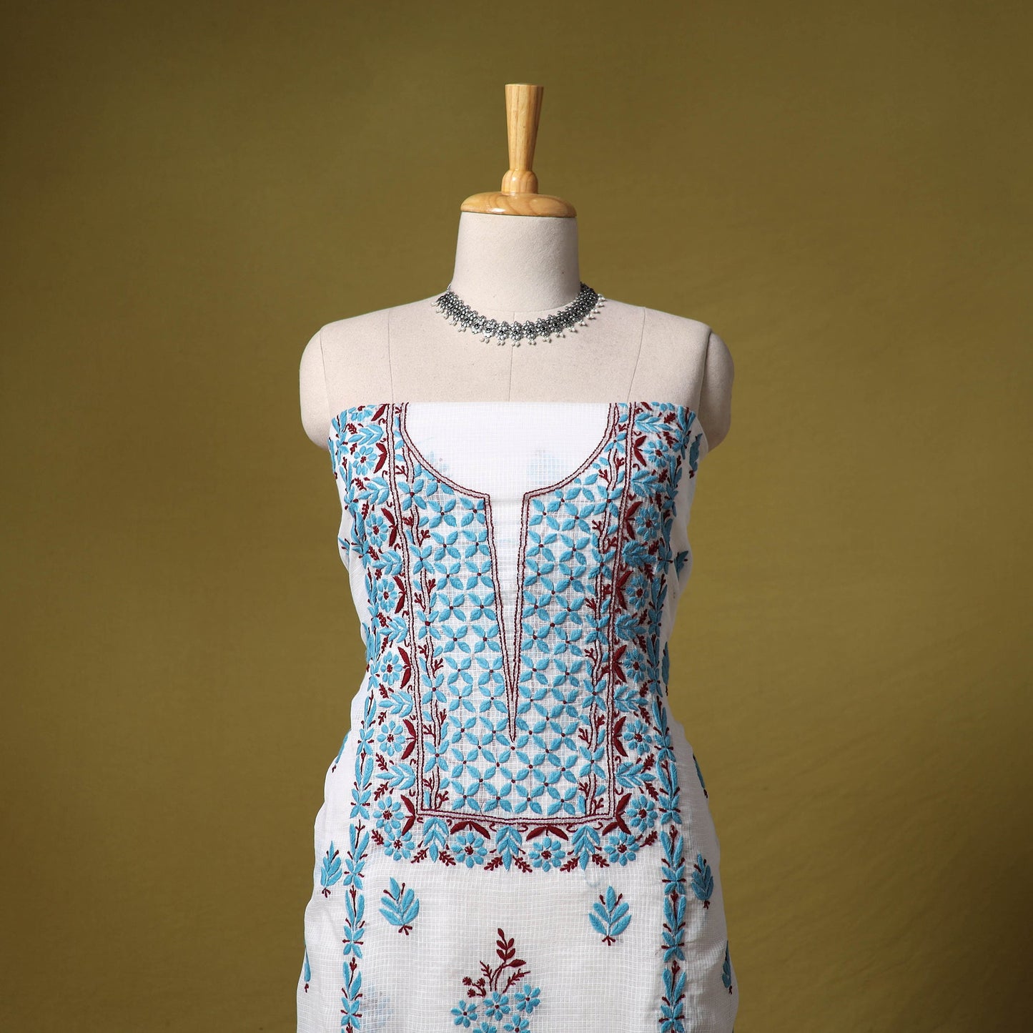 White - kota doria cotton lucknow chikankari 2pc unstitched